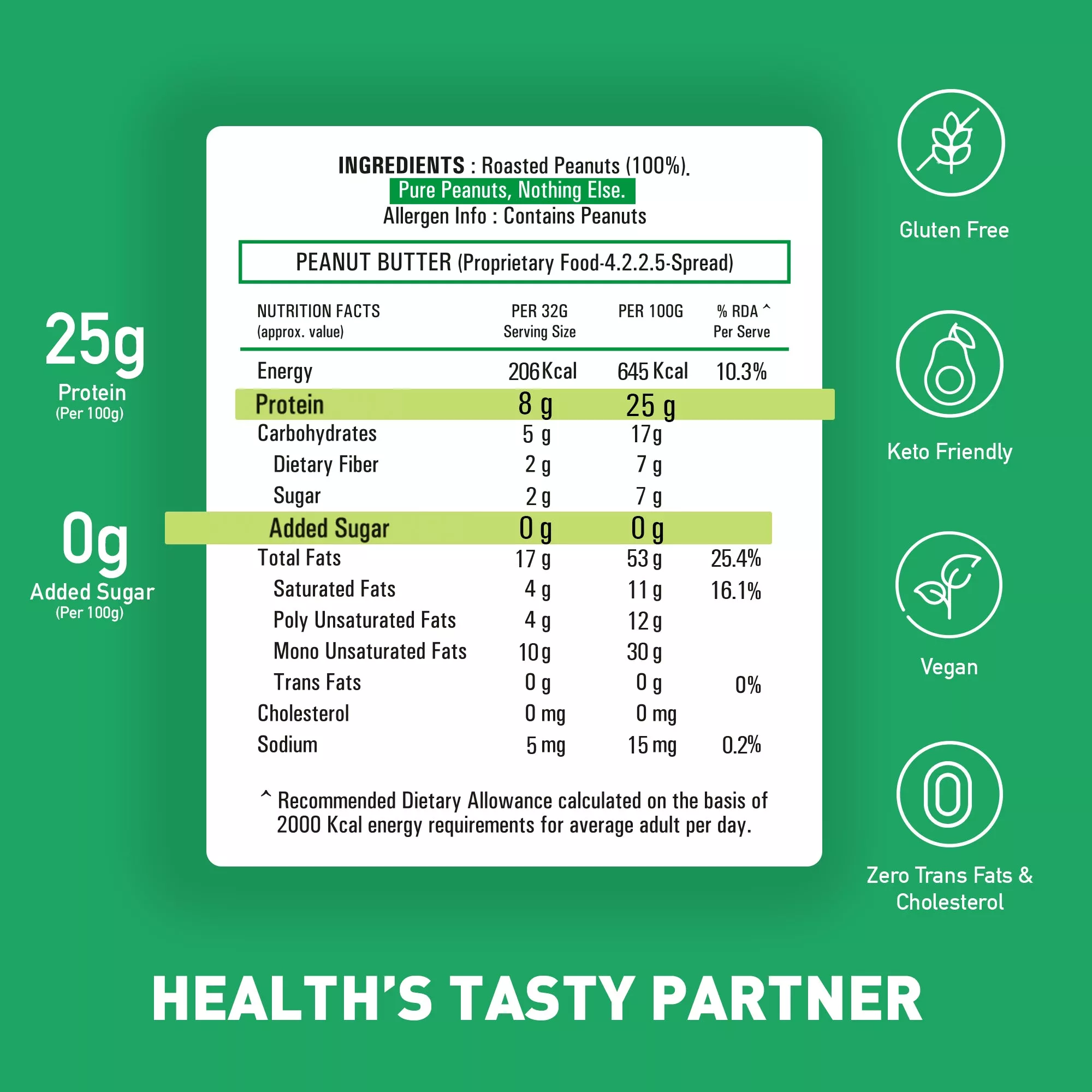 Natural Zero Sugar Smooth Peanut Butter (25% Protein) - Image 7